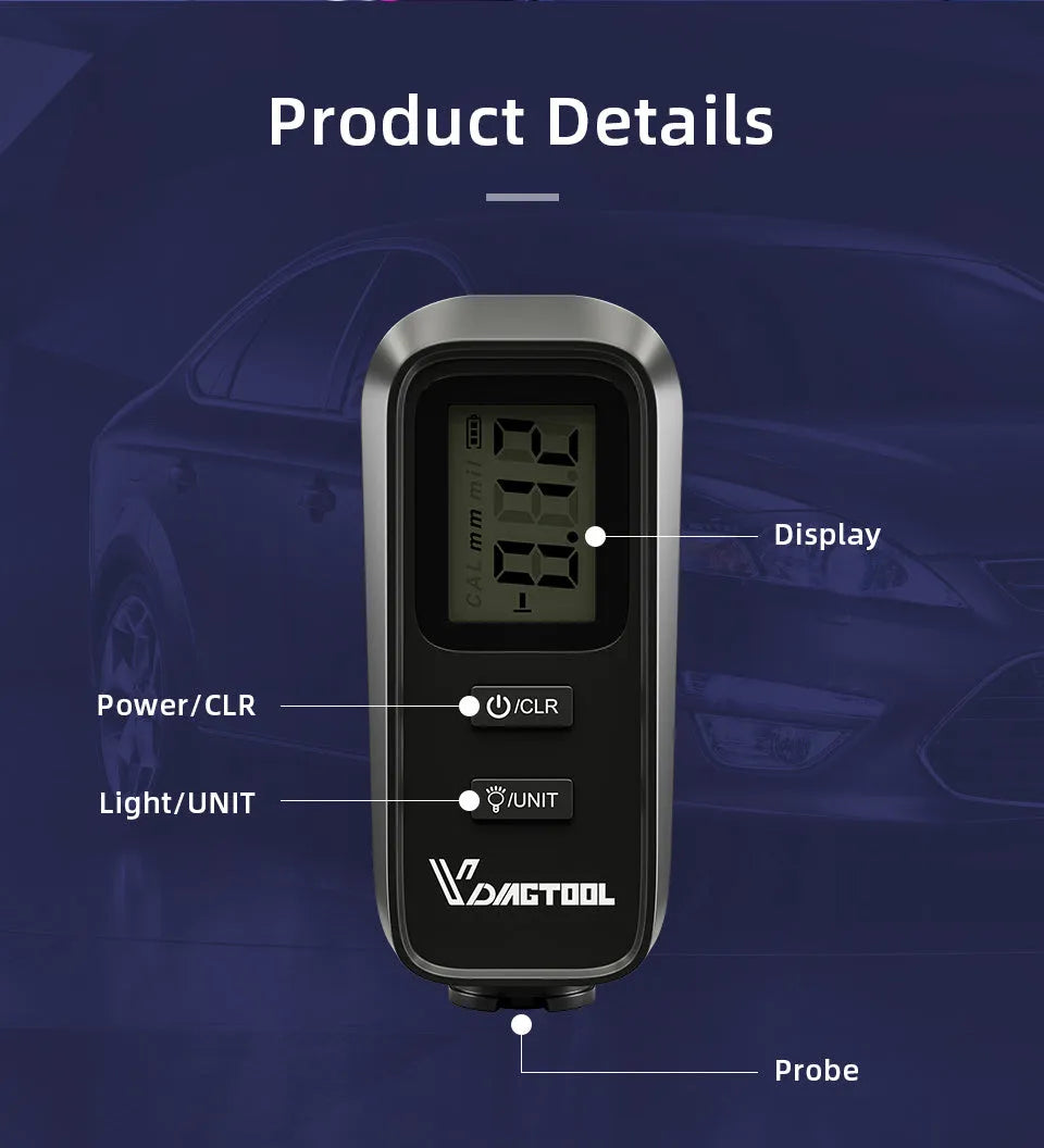 Black plastic automotive paint coating thickness gauge 38x87x22mm for 0-1.8mm measurement