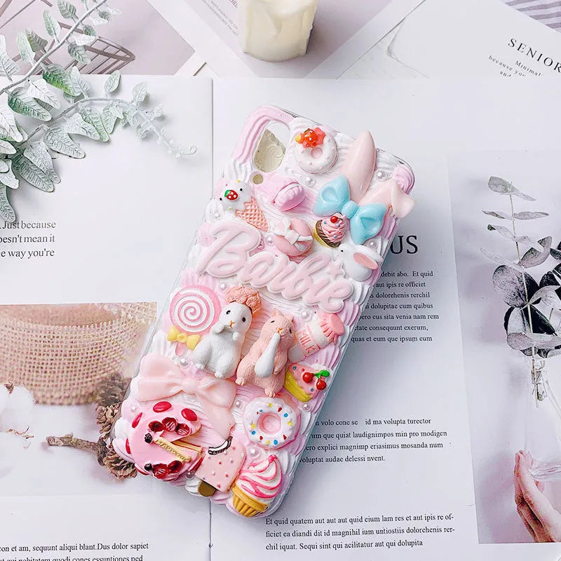 Green silicone iPhone case with 3D cartoon rabbit design showing textured surface and port cutouts