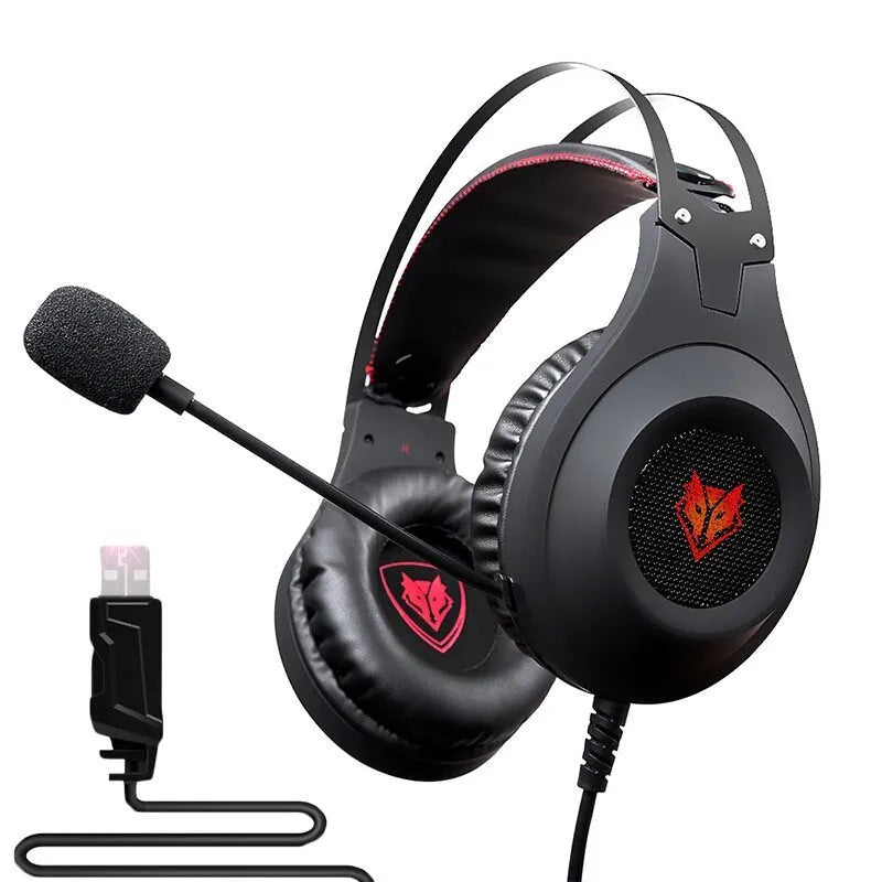 NUBWO N2 black and silver over-ear gaming headset with adjustable microphone and 3.5mm cable