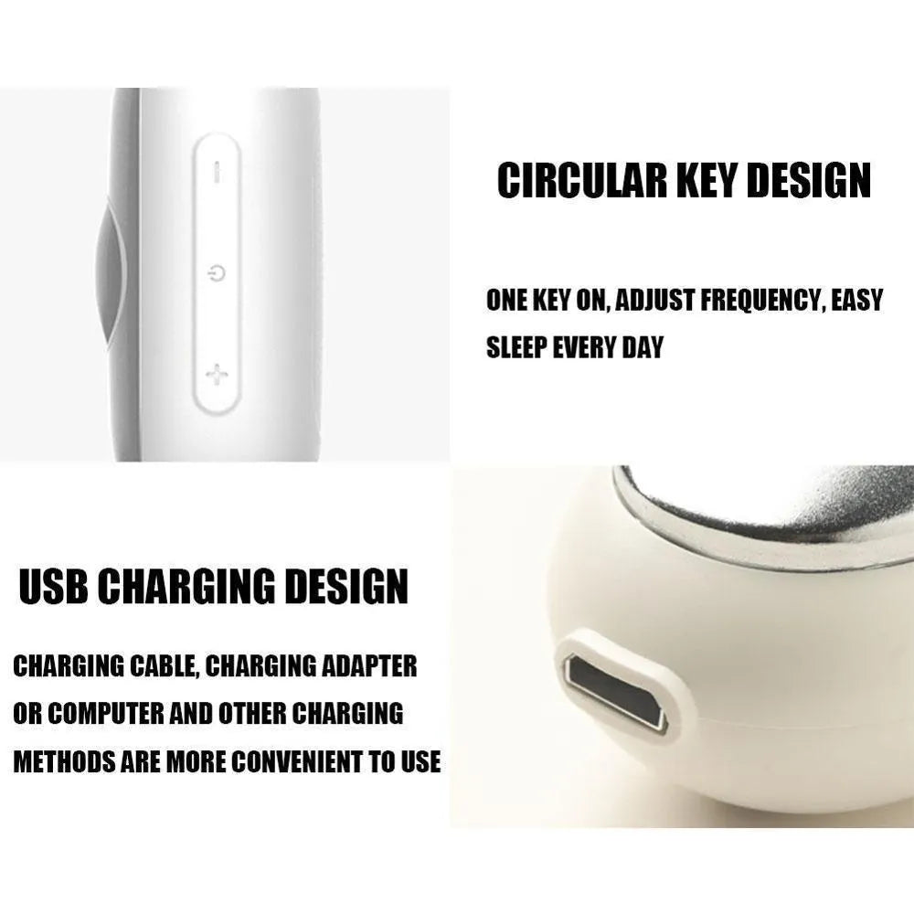 Hand-held micro-current sleep aid device with round button and USB charging port