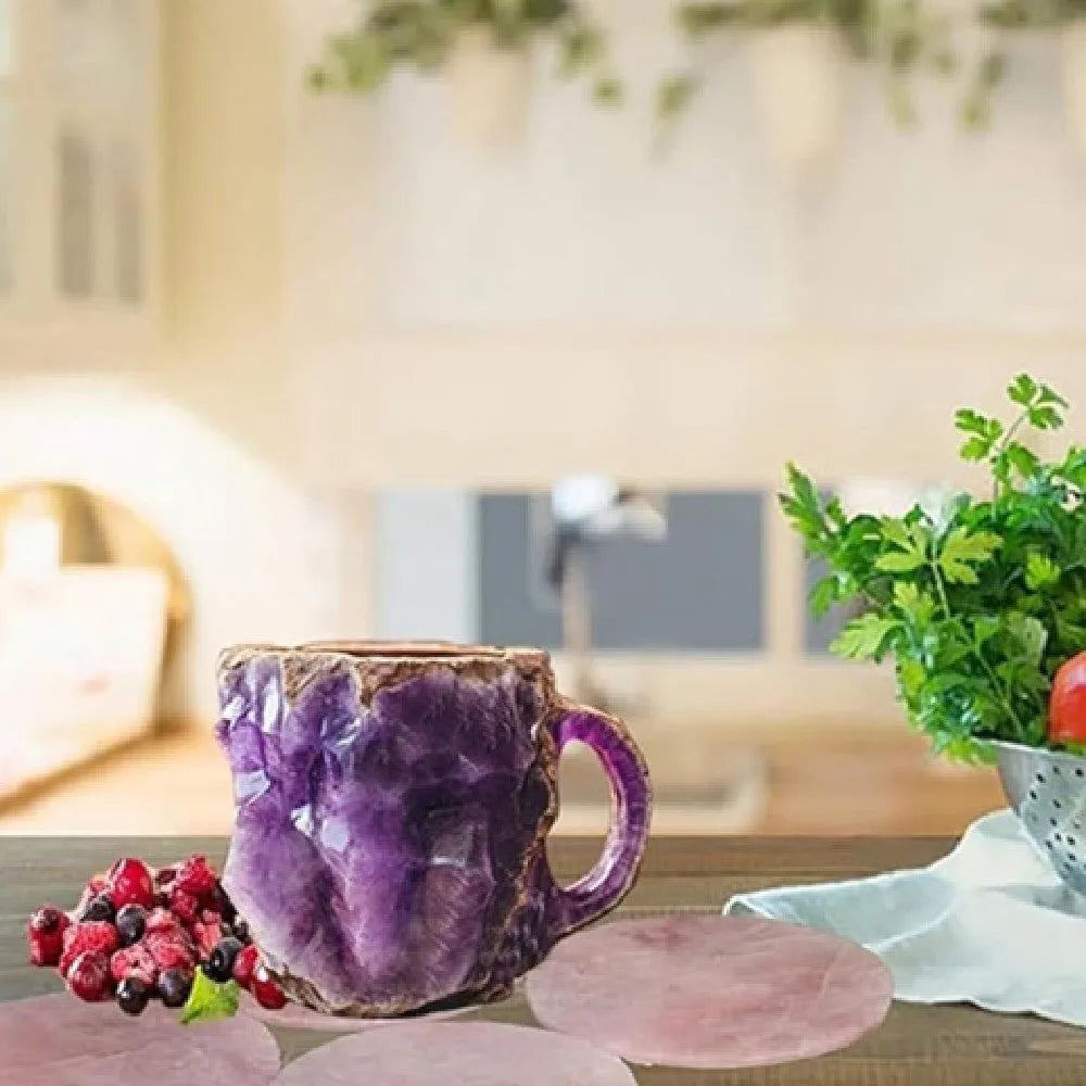 A 400ml resin coffee mug with a crystal-like textured design and a handle, shown in a purple colour.