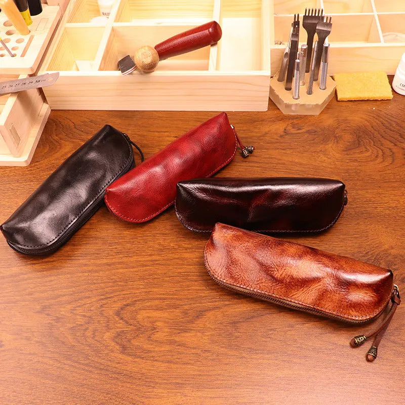 First layer cowhide leather glasses buggy bag in black, burgundy, brown, and light brown