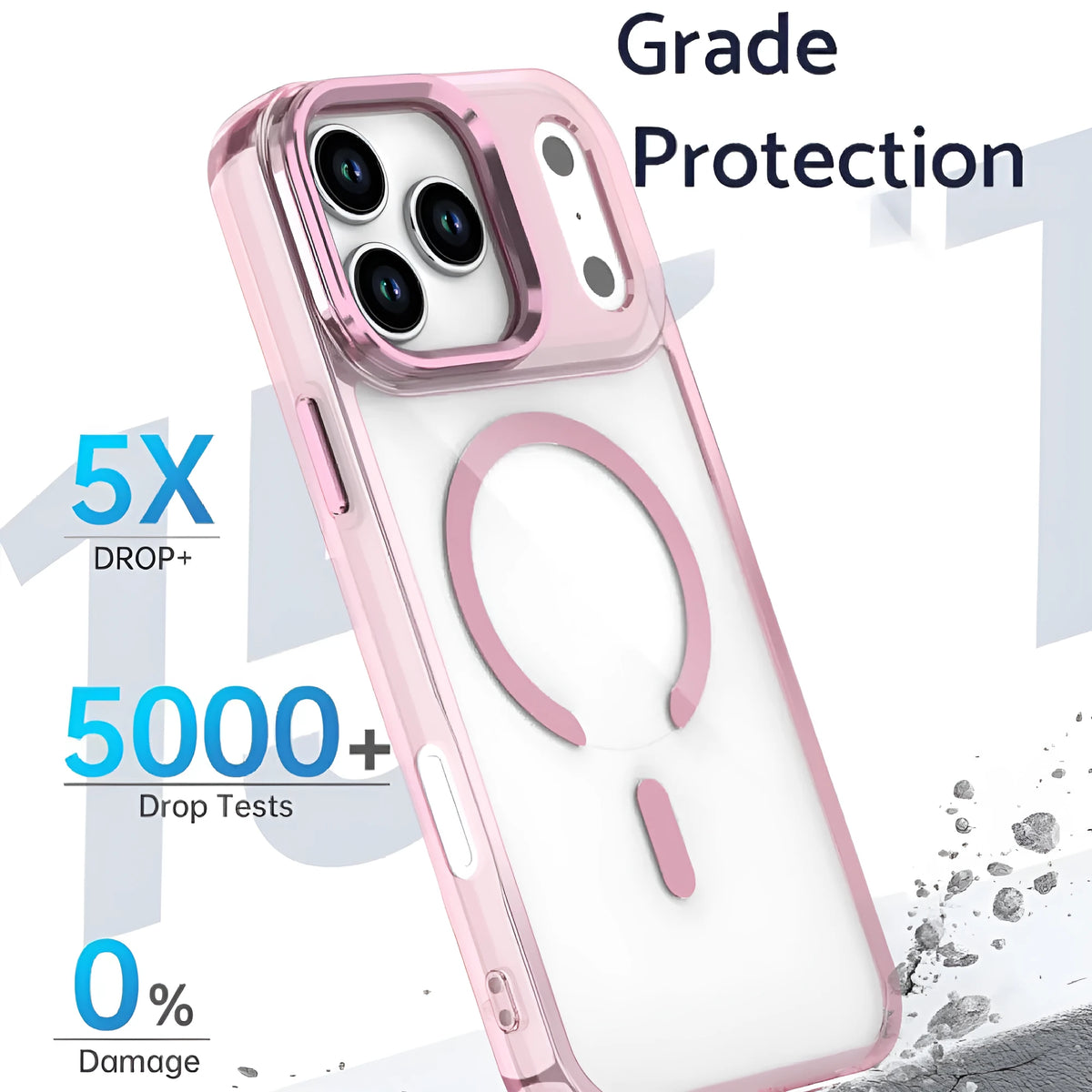 Magnetic wireless transparent drop-resistant protective cover for iPhone, TPU acrylic metal back, transparent black
