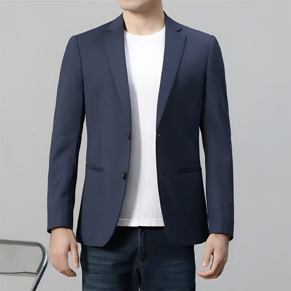 Long sleeve slim fit suit jacket in blue, nylon blend, leisure wear for youth