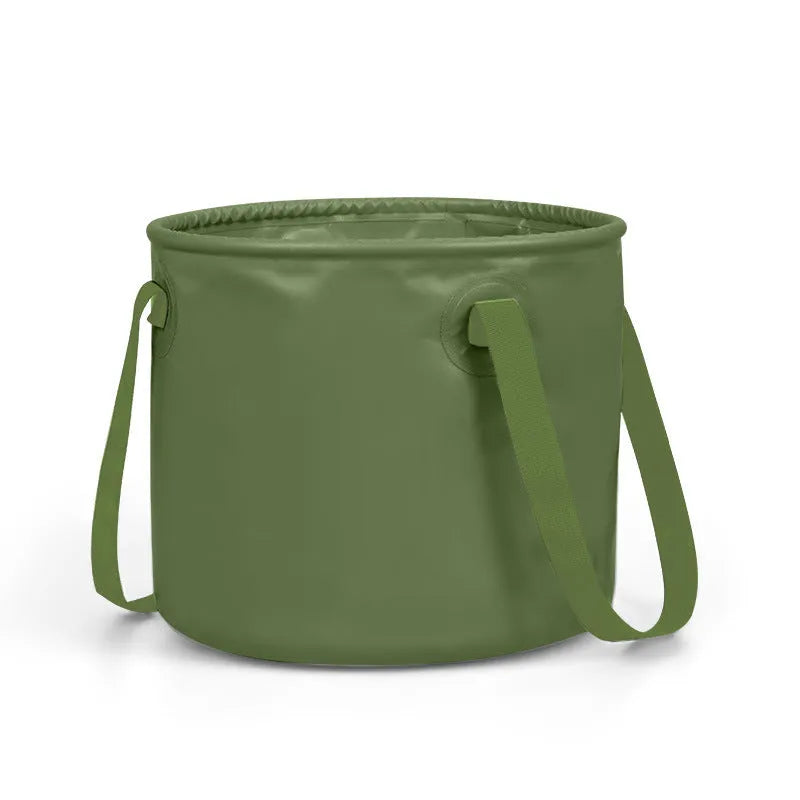 Army green folding telescopic outdoor drainage duct shown extended and collapsed.