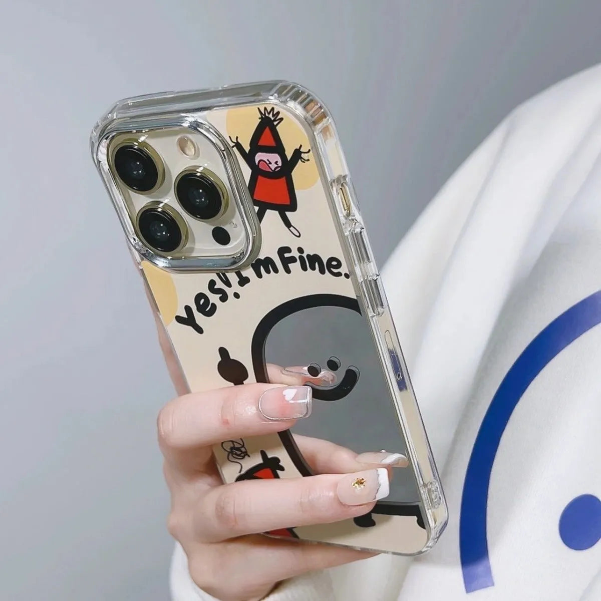 Potato chip cartoon mirror phone case for Apple iPhone with electroplated ring and drop-resistant PC material