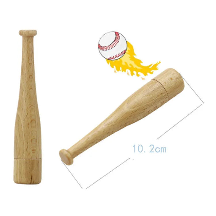 Baseball bat shaped USB flash drive with a natural wood shell on a plain background