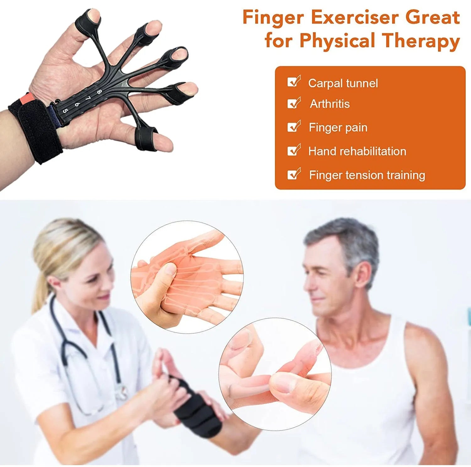 Black silicone finger tension rope puller with an adjustable belt for rehabilitation training
