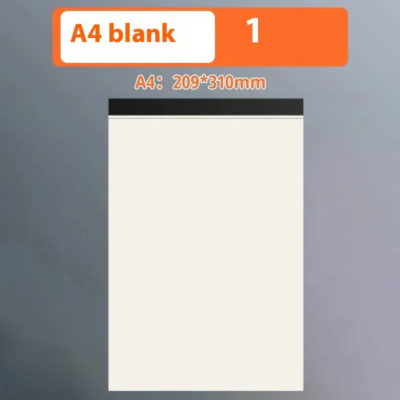 A5, B5, and A4 writing pads with tearable sheets in line, grid, and blank page styles.
