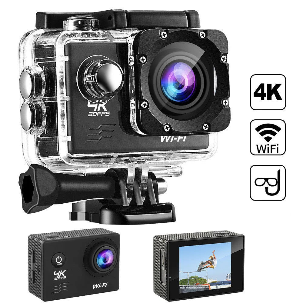 4K 30FPS waterproof action camera with 2 inch LCD screen and ABS body in outdoor setting
