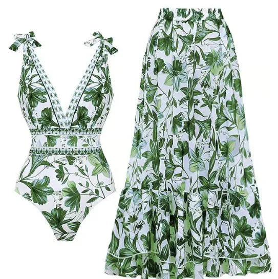Women’s high waist one-piece bikini swimsuit with chiffon dress, quick-drying nylon polyester fabric, sleeveless, solid colour, sizes S to XL