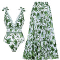 Women’s high waist one-piece bikini swimsuit with chiffon dress, quick-drying nylon polyester fabric, sleeveless, solid colour, sizes S to XL