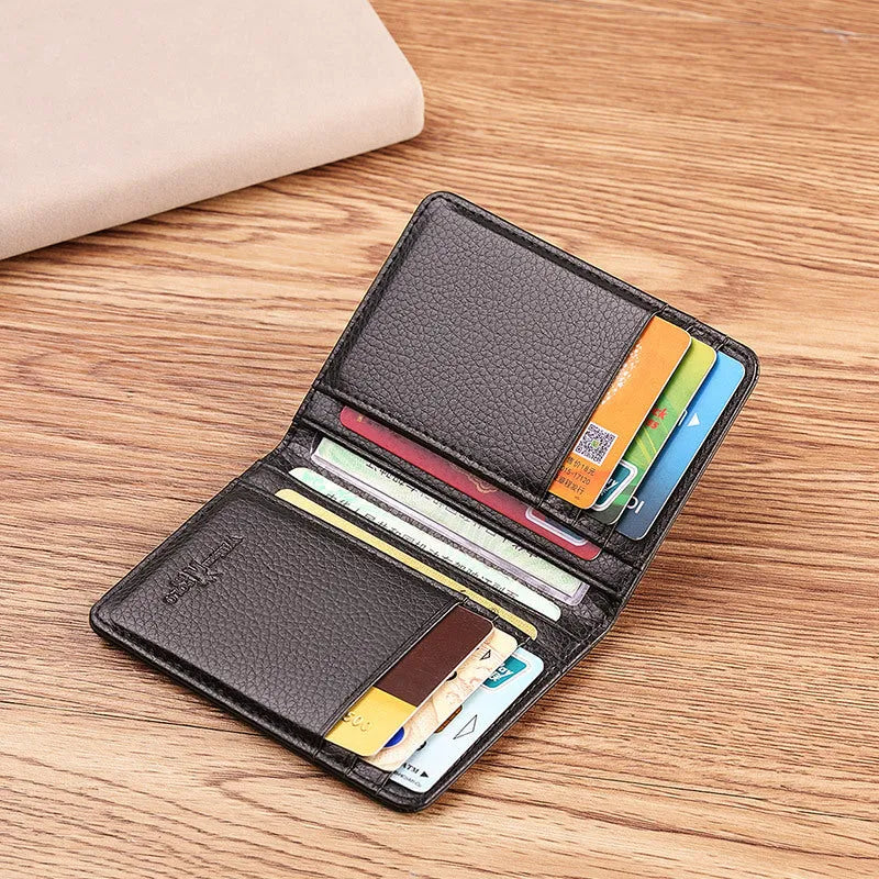 Ultra-thin cowhide card holder for driver's licence and ID cards in black, blue, red or pink