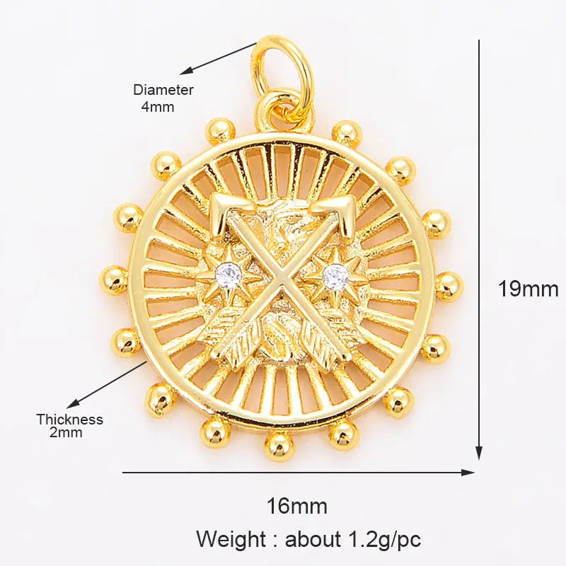 Micro-inlaid cubic zirconia pendant featuring a star and moon motif, approximately 1.5 cm diameter