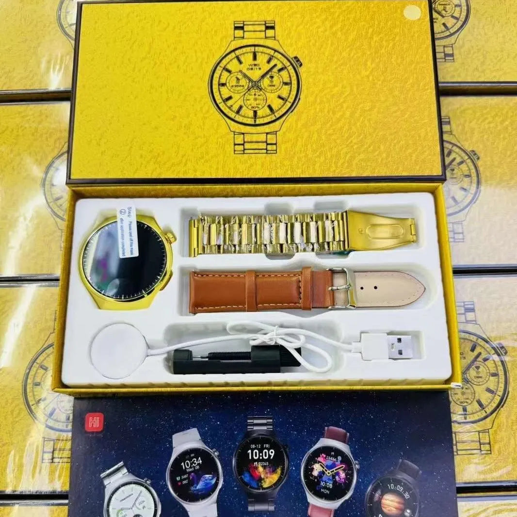 Smart watch set with health monitoring and Bluetooth calling in black, gold, and silver options