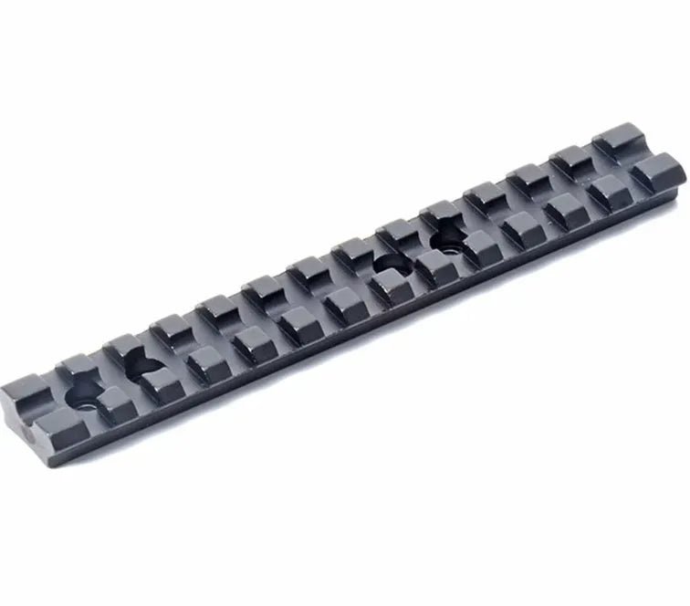 Black aluminium alloy shotgun scope mount with Picatinny rail, Allen key, and four mounting screws
