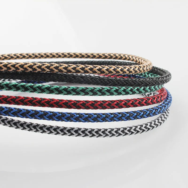 Braided hemp rope Apple fast charging cable in various colours, showing 8PIN connector.