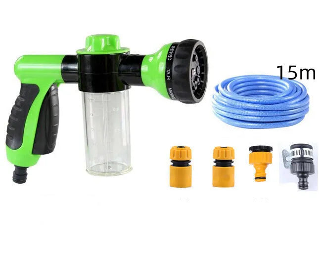 Green high-pressure foam spray gun with adjustable nozzle for car washing and garden use