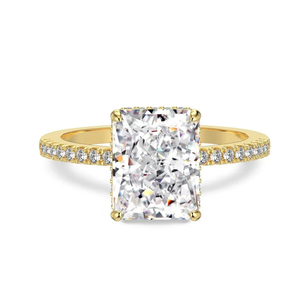 S925 sterling silver ring with golden heart design, women's heart-shaped geometric band, sizes 5 to 9.