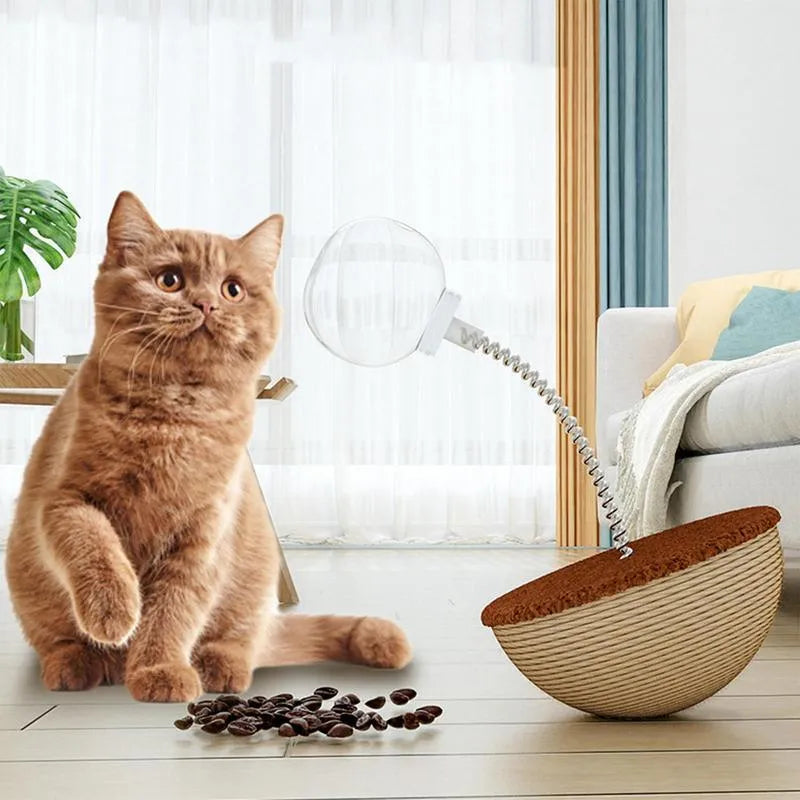 Auto-balancing cat interactive feeder toy for slow feeding and puzzle play