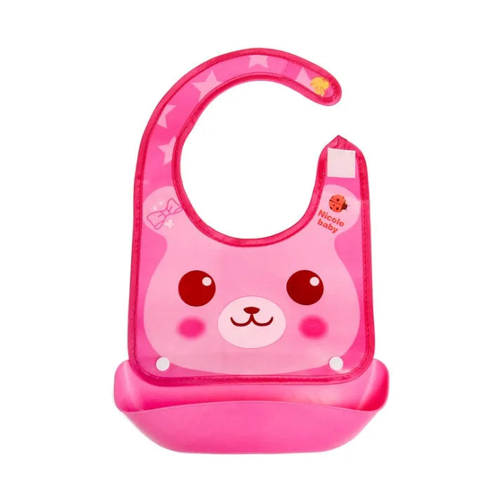 Cartoon baby PVC three-dimensional bib with blue koala design and waterproof silicone pocket