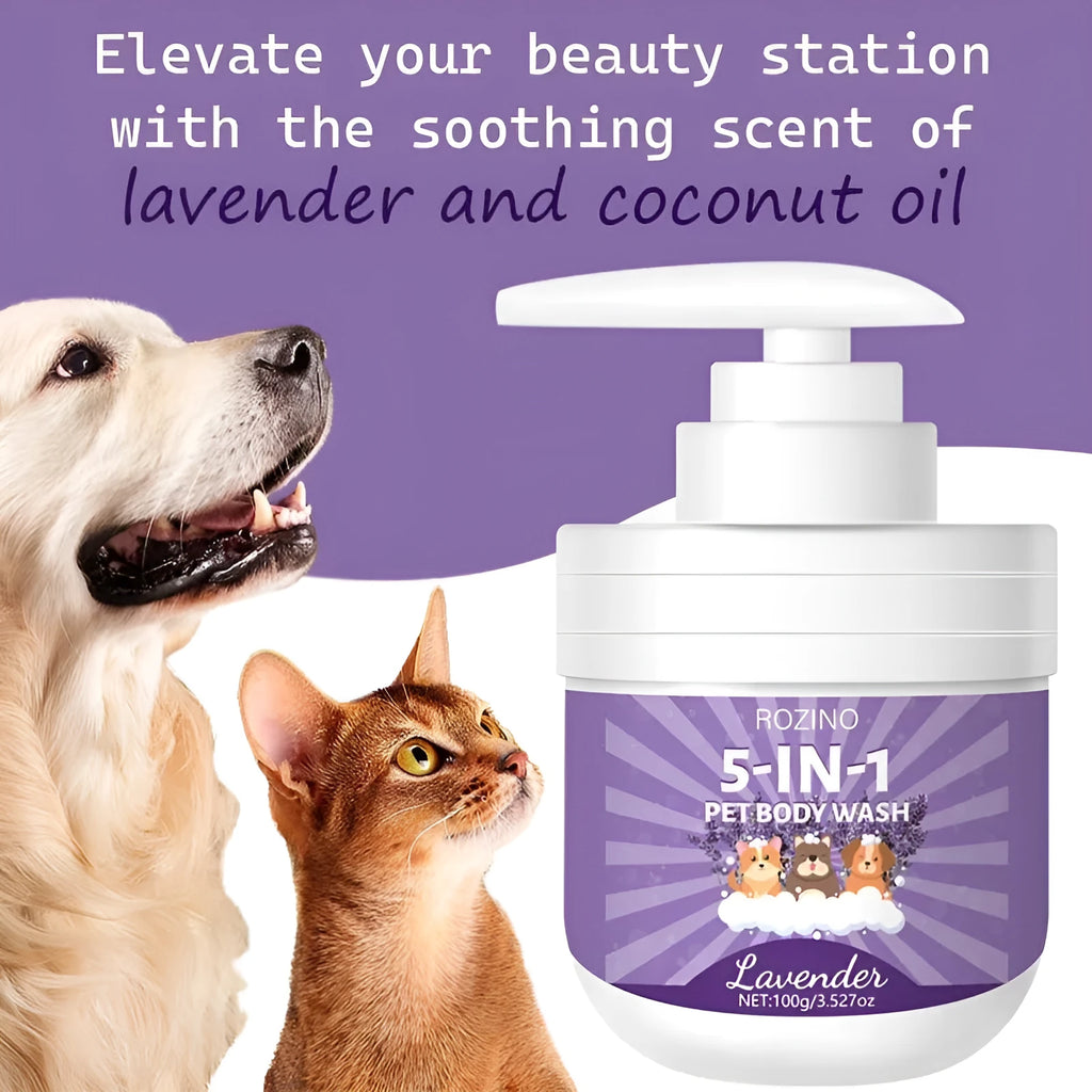 100g plastic bottle of deodorising pet shower gel for dogs and cats, with lasting fragrance.
