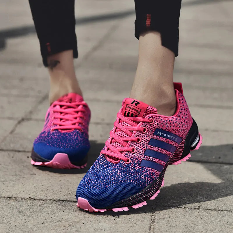Lightweight breathable unisex casual lace-up shoes with height increasing sole in black red colour