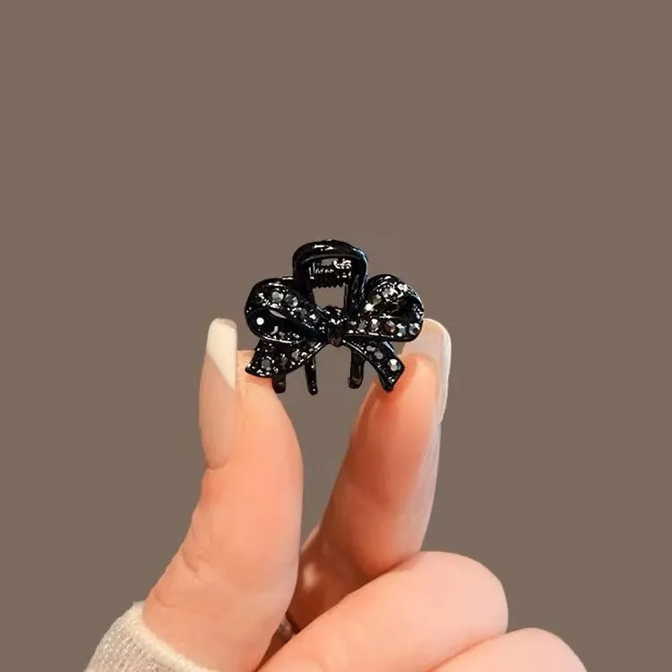 Small metal hair side clip with rhinestone chamfered square pattern Korean style electroplated finish