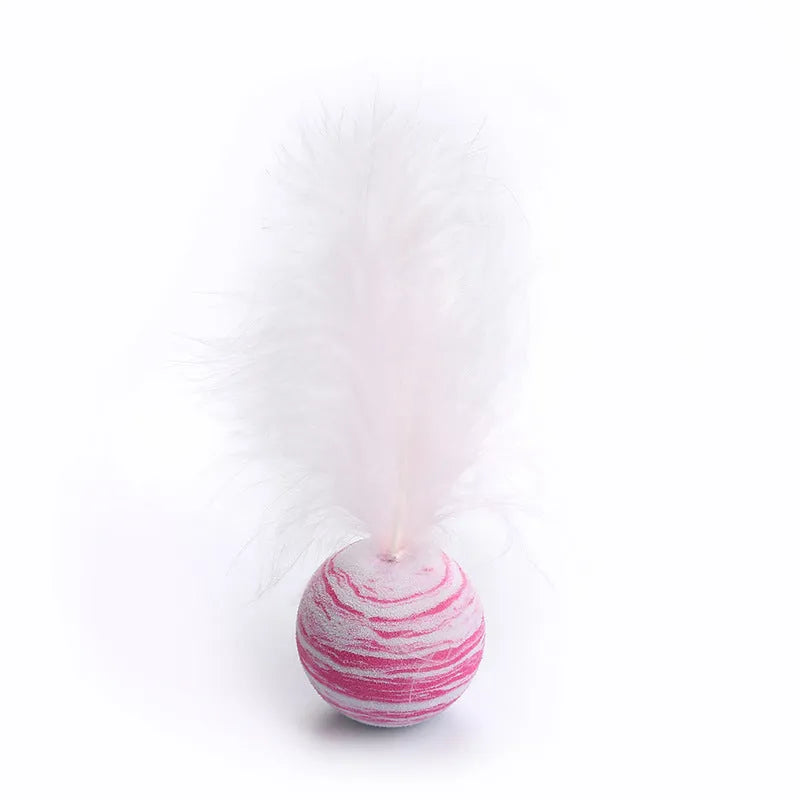 Star texture EVA foam cat ball with feathers in Black, Blue, and Pink colour options