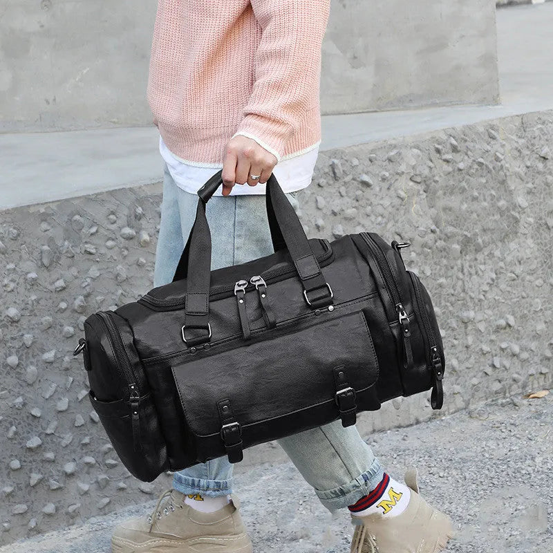 Large black travel shoe bag with dimensions 52cm by 19cm by 27cm.