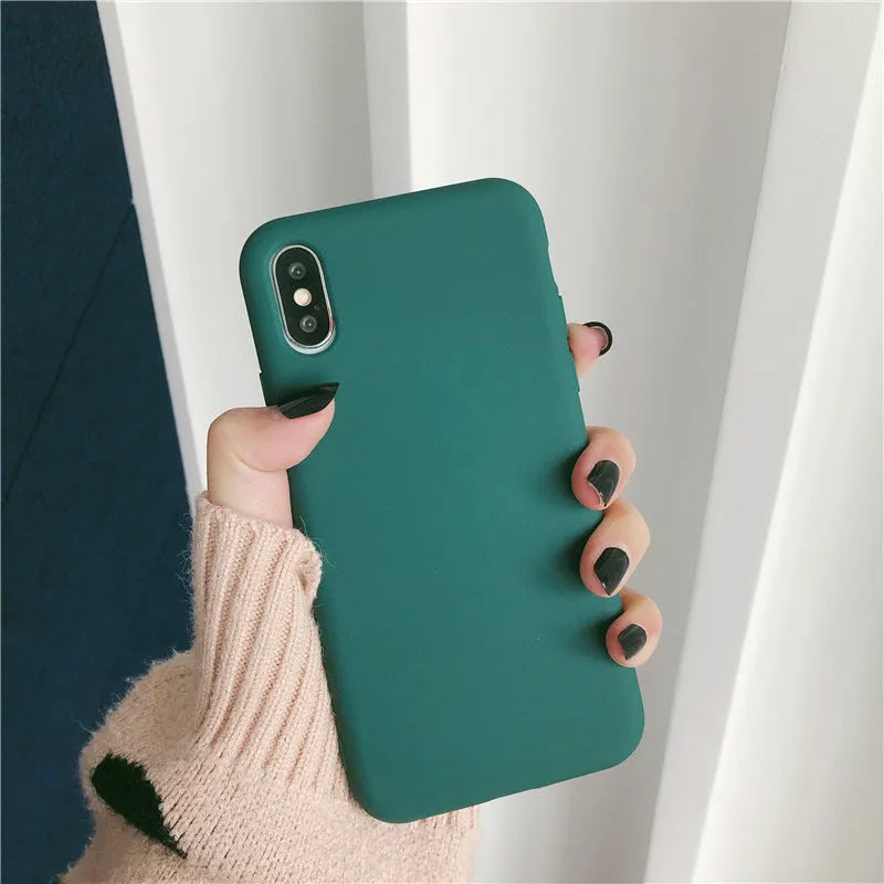 Silicone phone case for iPhone XR and XS Max shown in available colours including wine red, light blue, and rose gold