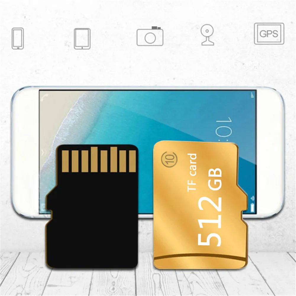 SD memory card Class 4 in gold colour, 512GB capacity, part of M series for digital storage