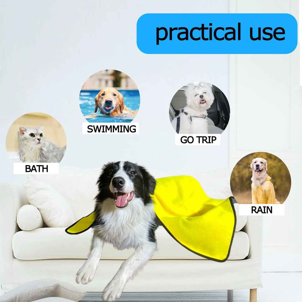 Yellow microfiber pet drying towel with hook, three sizes 30x60cm, 50x100cm, 70x140cm