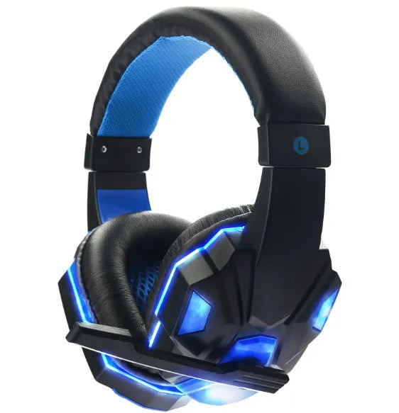 Wired gaming headset with microphone, 3.5mm straight plug, braided cable, black blue colour option