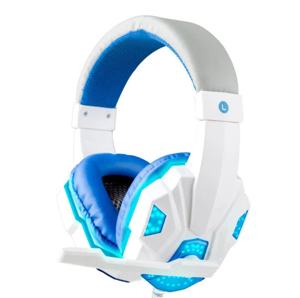 Wired gaming headset with microphone, 3.5mm straight plug, braided cable, black blue colour option
