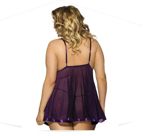 Women's plus size lace and mesh sleepdress lingerie in size 6XL on a hanger.