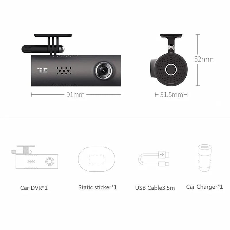 Car dash smart WiFi DVR with 1080P FHD, 130-degree wide-angle lens, voice control, and G-sensor