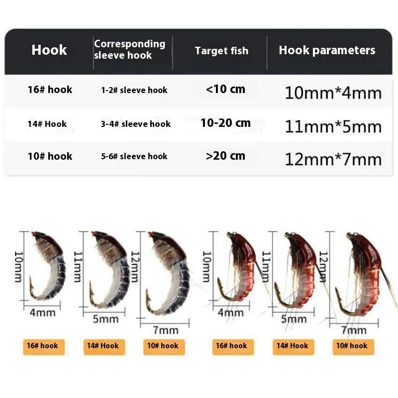 Fly hook micro lure suit with 114 pieces, bionic sequin design, old gun colour, in box display