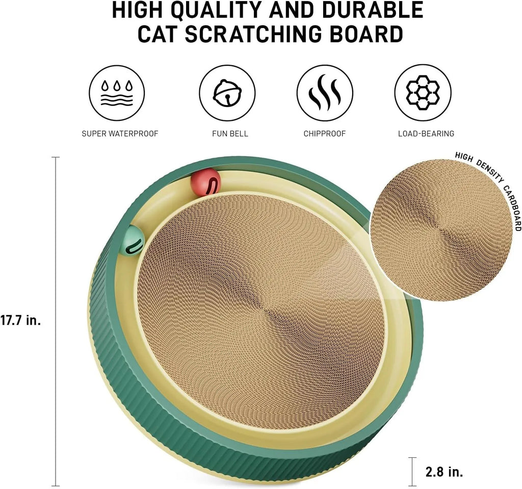Large circular cat scratching board with bell balls and replaceable cardboard core