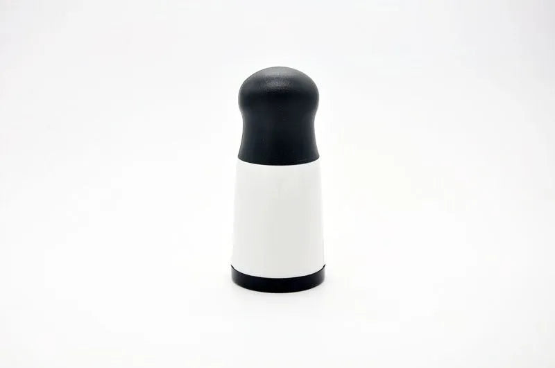 Stainless steel rotary cheese grater in black and white, 17cm tall, with two blades for grating chocolate and cheese