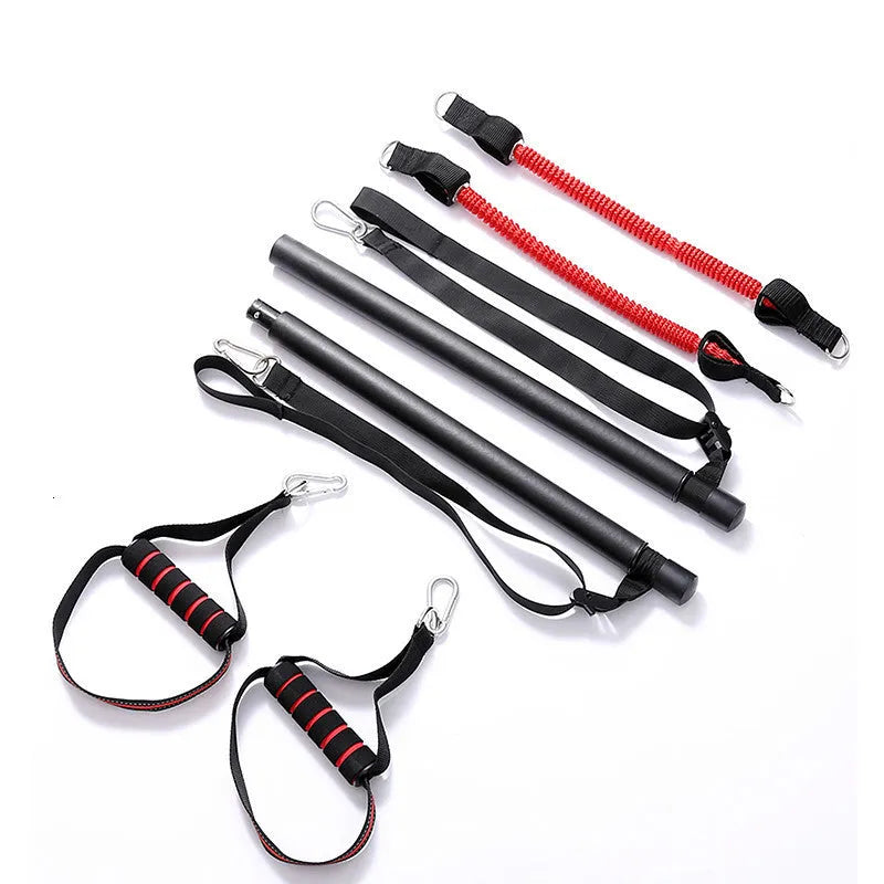 Body workout trainer bar with 100cm pole and resistance bands with rubber buckles for strength training