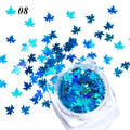 Gradient maple leaf nail sequins in mixed colours with leaf drop shape for autumn nail art decoration