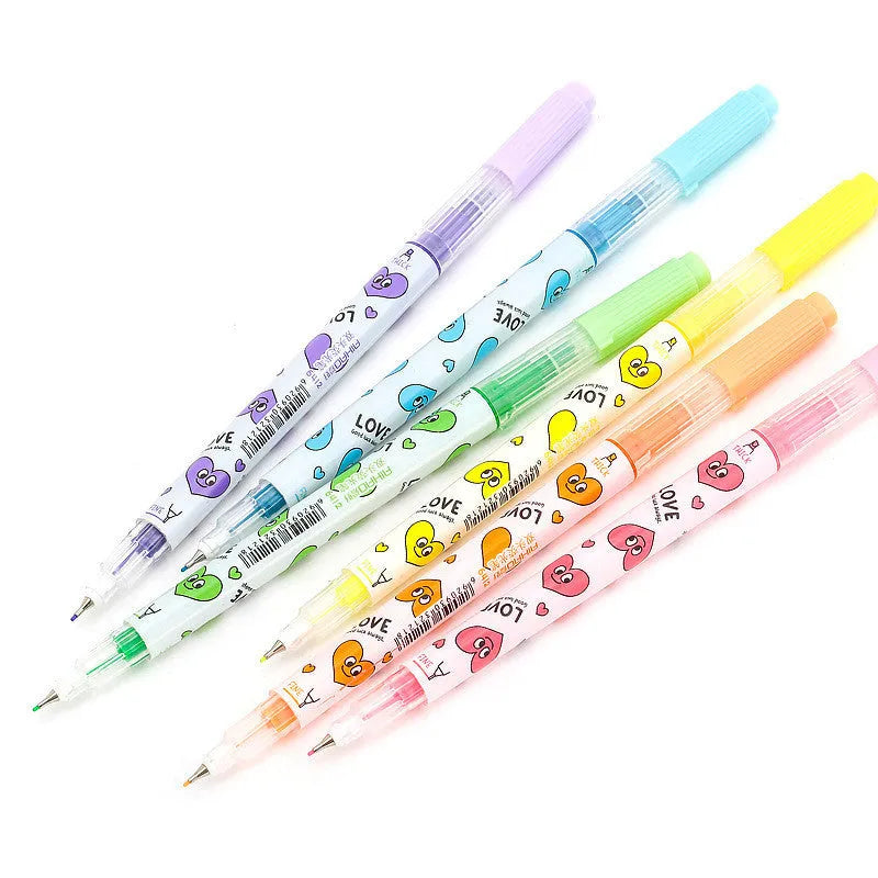 Set of six double-headed watercolor highlighters showing pink, orange, yellow, green, blue, and purple colours.