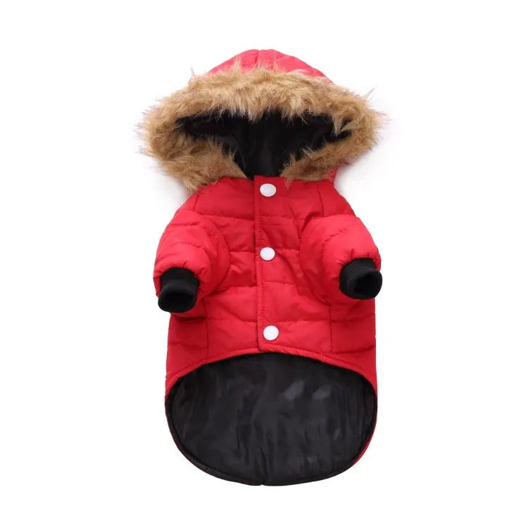 Polyester pet winter clothing in green, grey or red, sizes S M L XL for dogs and cats