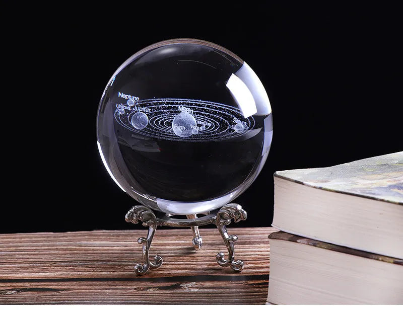 Solar system crystal ball in K9 crystal, available in 60mm, 80mm and 100mm with base options