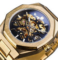 Mechanical automatic watch for men with skeleton dial, stainless steel case, genuine leather band, 41mm