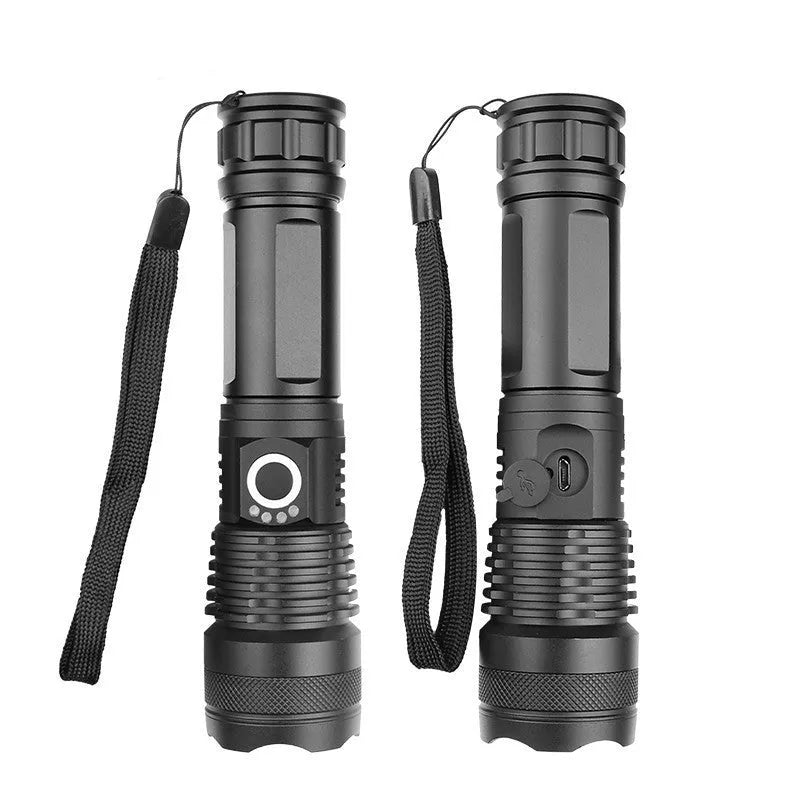USB Charging Zoom P50 Flashlight with telescopic zoom, XHP70 LED, and aluminium shell