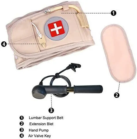 Waist air traction brace belt with inflatable ball and magnetic massage for lumbar spine support, worn on the waist