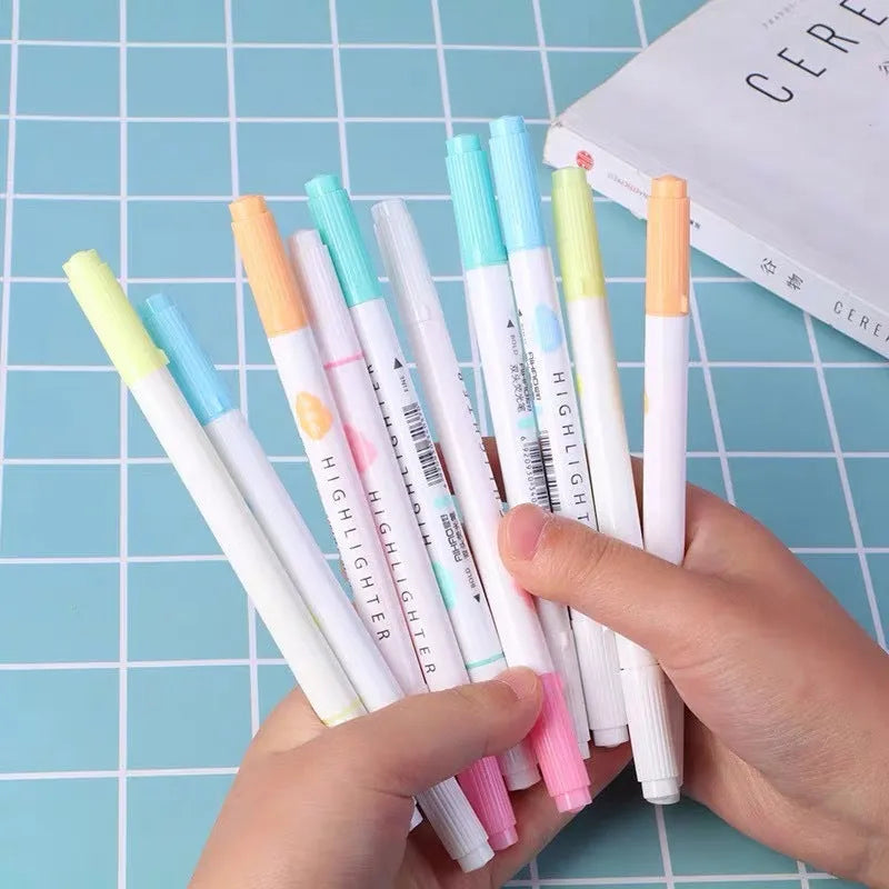 Five double head eye protection highlighter pens in assorted colours set packaging