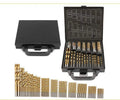 Set of high speed steel titanium plated twist drills in black finish with various sizes